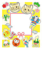 ねずみ年の年賀状ポップオブジェクト(文字無し)黄色