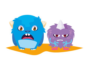 funny monsters couple comic characters colorful