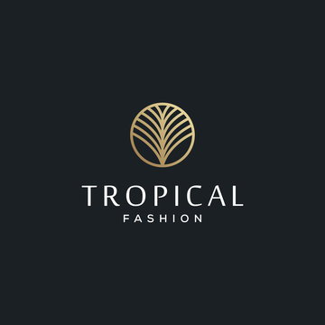 tropical palm leaves for fashion brand vector icon logo design