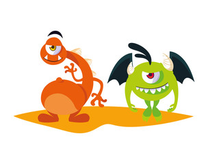 funny monsters couple comic characters colorful