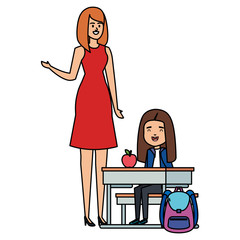 Fototapeta na wymiar student girl in school desk with female teacher
