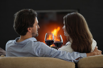 Romantic couple drinking wine