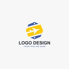 Travel logo template design vector, airplane icon illustration. Holiday logo agency company.