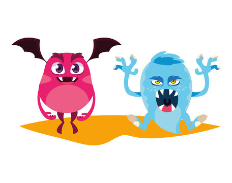 funny monsters couple comic characters colorful