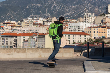 Man on electric onewheel