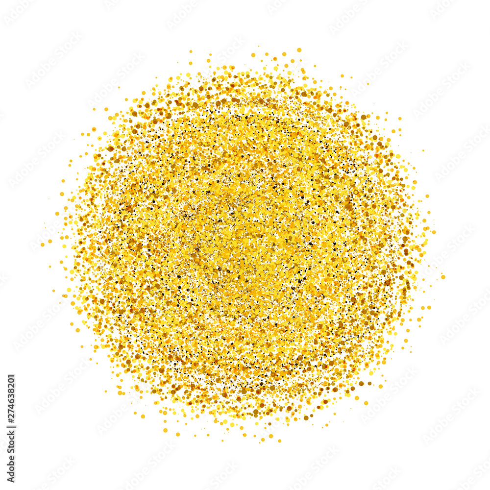 Poster Circle of gold glitter with small particles.  abstract background with golden sparkles on transparent background.