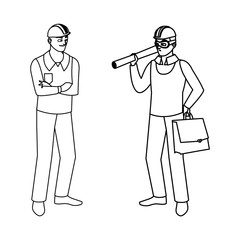 male builder constructor with architect boss