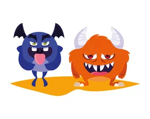 Fotobehang funny monsters couple comic characters colorful © djvstock