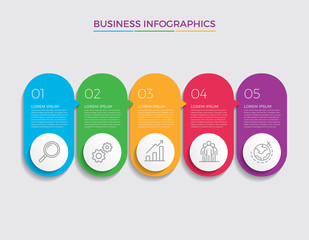 Infographic design vector and marketing icons can be used for workflow layout, diagram, annual report, web design.  Business concept with 5 options, steps or processes. - Vector 