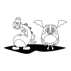 funny monsters couple comic characters monochrome