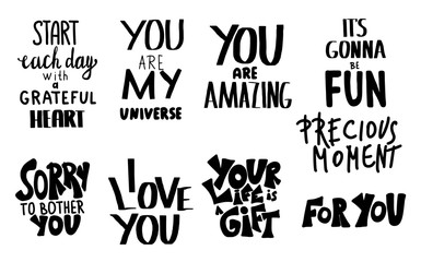 Set of motivational quotes isolated. Vector text.