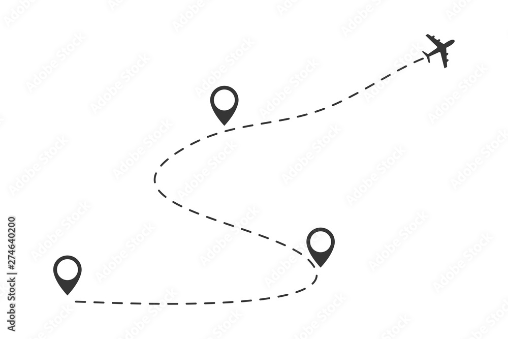 Poster Path route icon template black color editable. Path route symbol Flat vector sign isolated on white background. Airplane line path vector icon of start point and dash line trace for air trip or travel