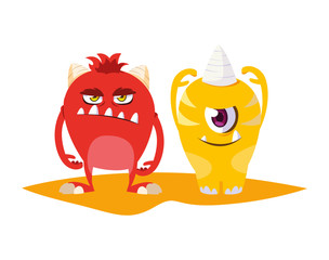funny monsters couple comic characters colorful