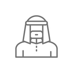 Arabian man in traditional national dress, bedouin line icon.