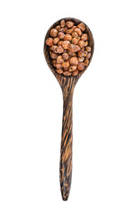 Nuts seed in wood spoon isolated on white background