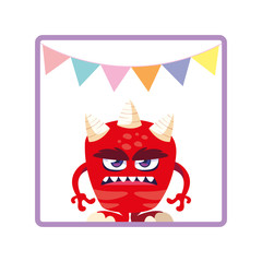 square frame with monster and horns party garlands