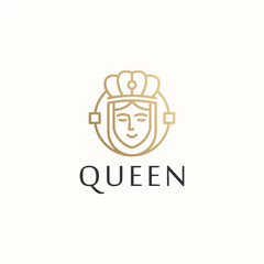 queen outline vector icon logo design