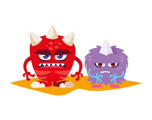 funny monsters couple comic characters colorful