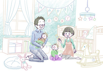 baby and happy family illustration