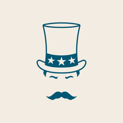 Man in Uncle Sam hat. Illustration for independence day America. Uncle Sam avatar.
