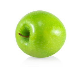 Closeup green apple with slice isolated on white background, fruit for healthy diet concept
