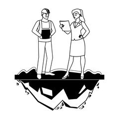 male builder constructor with woman engineer