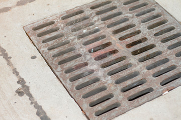 Road drains-Drain on concrete road in Thailand.