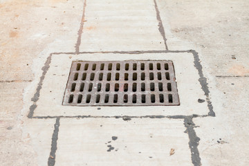 Road drains-Drain on concrete road in Thailand.