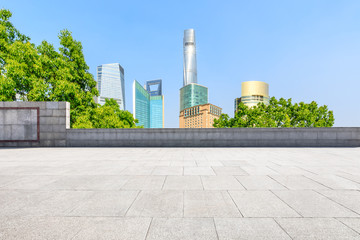 Shanghai city buildings and empty square floor