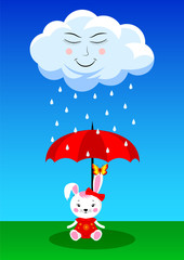 cute rain cloud and bunny with umbrella