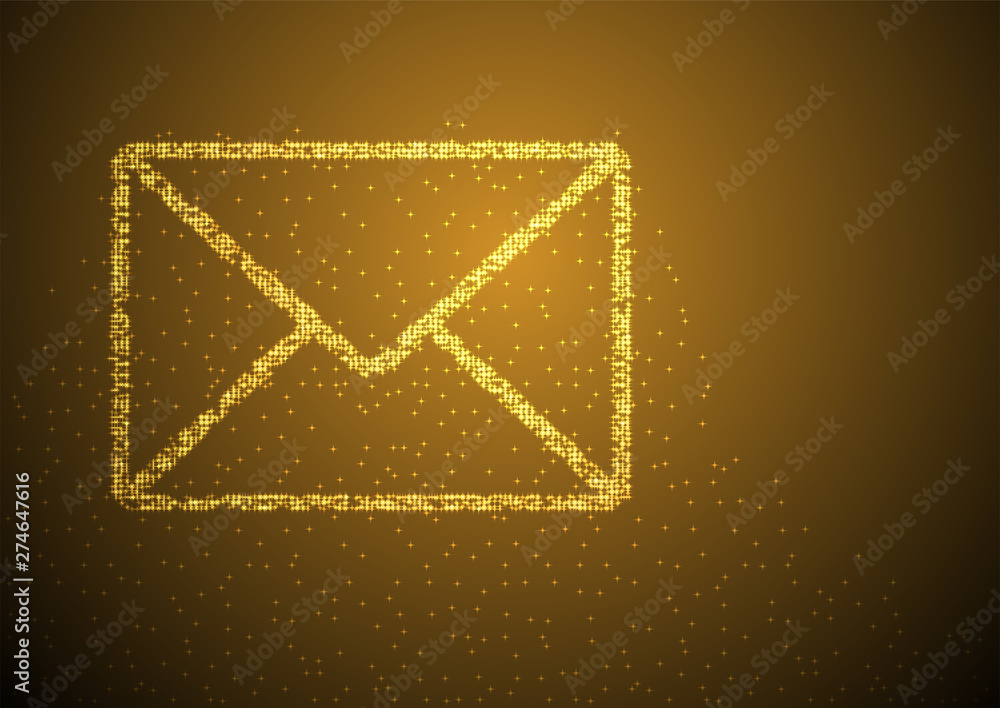 Aufkleber email symbol shape particle bokeh star pattern, you got mail concept design gold color illustration 
