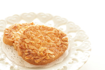 Sliced almond rusk with copy space