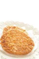 Sliced almond rusk with copy space