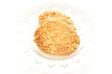 Sliced almond rusk with copy space