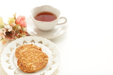 Sliced almond rusk with copy space