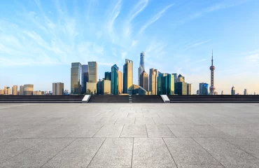 Foto op Canvas Shanghai skyline and modern city skyscrapers with empty floor at sunset,China © ABCDstock