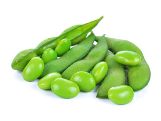 green soybeans on white background