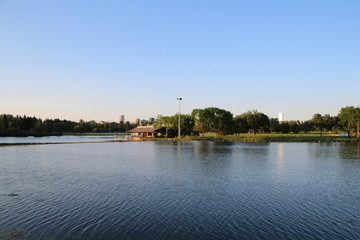 Naklejka premium Evening Light On The Lake, William Hawrelak Park, Edmonton, Alberta