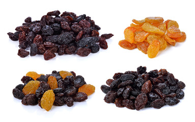 Dried raisins on a white background