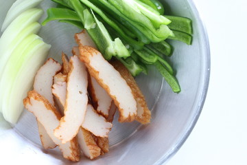 Asian food ingredient, fish cake and green pepper with onion