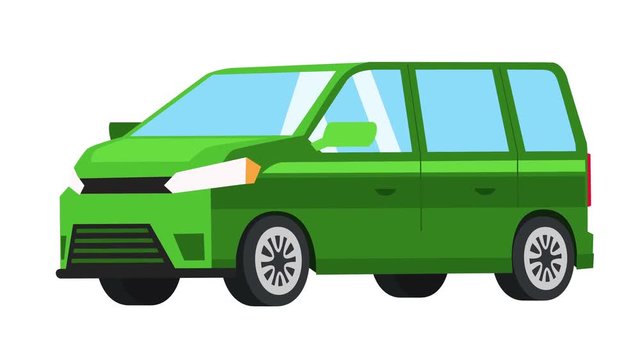 Cartoon isolated green minibus car flat animation side view