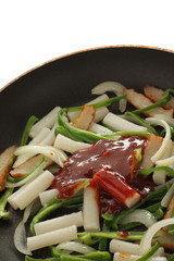 Korean food,  tteokbokki rice cake and fish cake