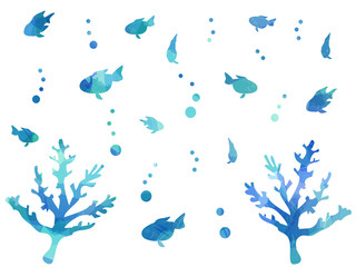 blue watercolor fish - obrazy, fototapety, plakaty