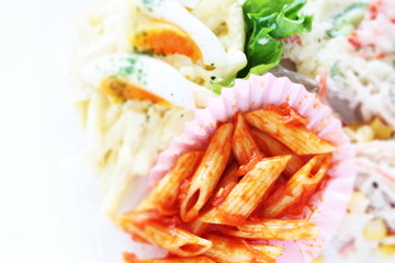 pasta and potato salad for party food image