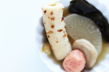 Fototapeta na wymiar Japanese food, radish Oden on white background