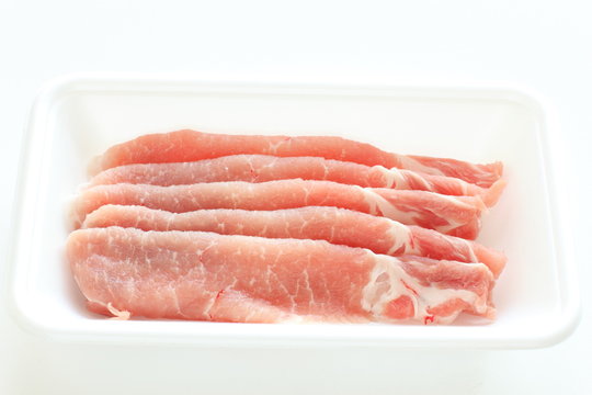 Freshness sliced pork on food container for preparedi ingredient image
