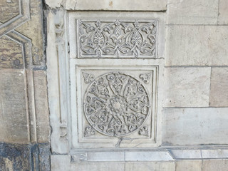 decorative carving in the mosque of sultan hassan in cairo, egypt