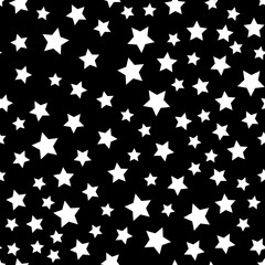 Star seamless pattern. Black and white retro background. Chaotic elements. Abstract geometric shape texture. Effect of sky. Design template for wallpaper,wrapping, textile. Vector Illustration