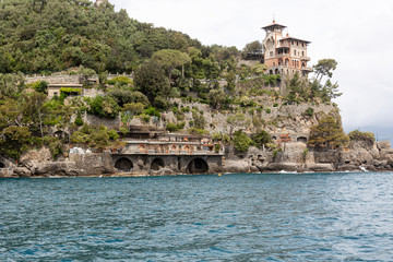 Fototapeta na wymiar View to Portofino from the sea