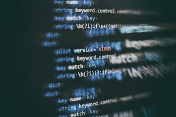 Abstract computer script code. Programming code screen of software developer. Software Programming...